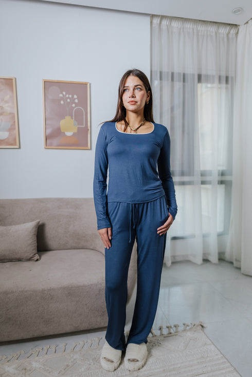 Women Fall pajama set Blue shirt + Pants